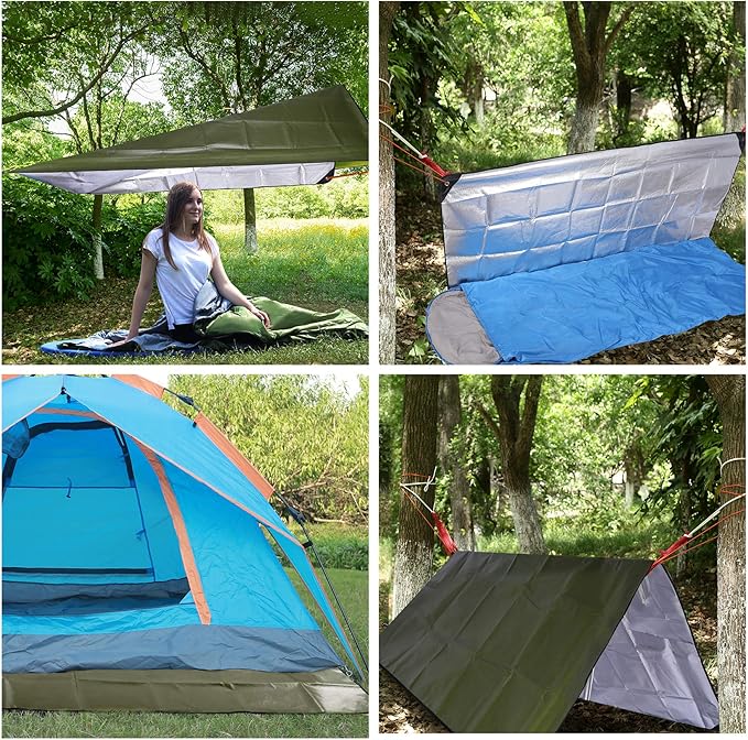 RedSwing Insulated Tarp, Multipurpose Emergency Thermal Tarps, Waterproof All Weather Heavy Duty Heat Reflective Survival Blanket for Camping Hiking, Green