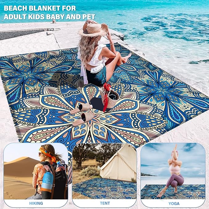 Famstar Beach Blanket Oversized Extra Large 78" X 81",Waterproof Sandproof Beach Blanket 1-7 Adults Lightweight Durable for Travel Camping Hiking Picnic