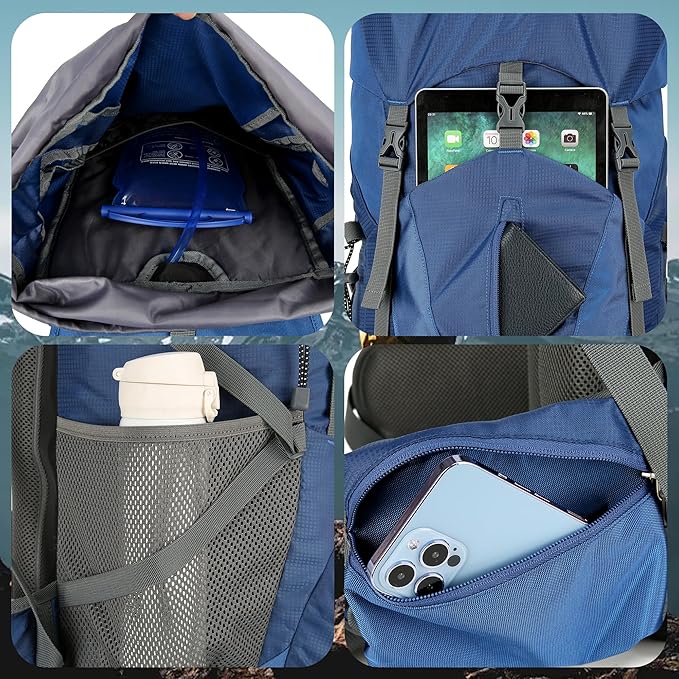 75L Hiking Backpack with Rain Cover Waterproof Camping Backpack Shoes Warehouse for Men Women, Frameless