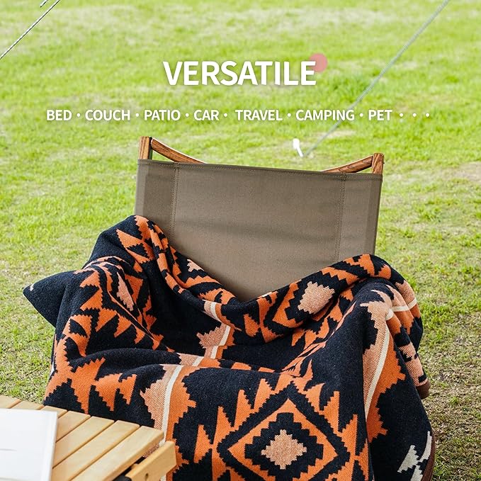 ACUSHLA Merino Wool Camp Blanket - Warm Thick Washable Large Outdoor Camping Sleeping Throw Blanket All Weather Morocco Blue 79" x63"
