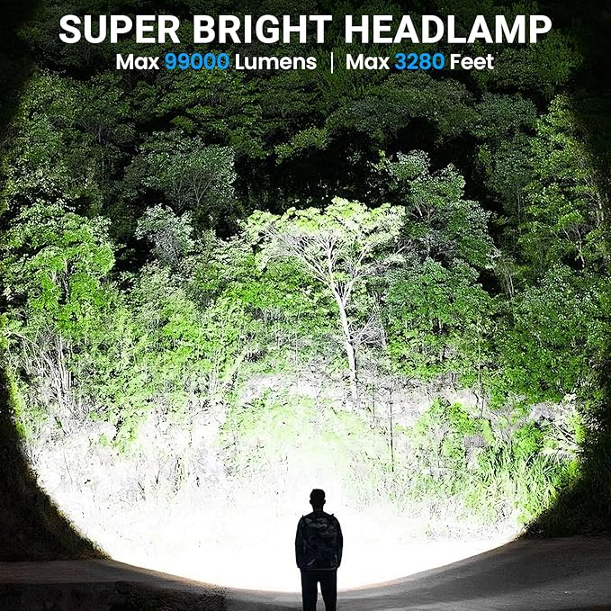 Rechargeable Headlamp 3 Pack, 99,000 Lumens Super Bright Head Lamp with 3 Modes, 90° Adjustable LED Head Light for Forehead, IPX6 Waterproof Headlamps for Adults,Camping,Hiking