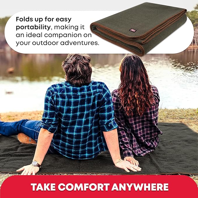 Ever Ready First Aid Military Wool Blanket - 95% Wool, Washable, Perfect for Outdoors, Picnics, Travel, Car & Bushcraft Emergency Blanket, 96" x 96" 6.65 lbs. - Olive Drab Green - Queen Size