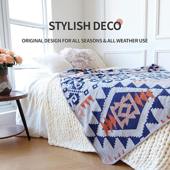 ACUSHLA Merino Wool Camp Blanket - Warm Thick Washable Large Outdoor Camping Sleeping Throw Blanket All Weather, Aztec Grey 79X63