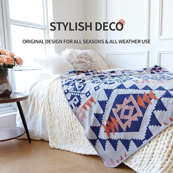 ACUSHLA Merino Wool Blanket - Soft Warm Thick Bed Couch Outdoor Camp Travel Car Blanket Throw All Weather Aztec Style Grey 63" x 51"