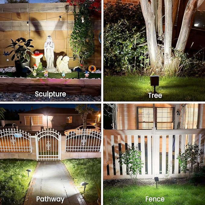 Solar Lights Outdoor Waterproof IP65, Super Bright LED, 6500K 2 Lighting Modes, Solar Powered Yard Garden Solar Spot Lights for Outside Landscape Auto On/Off -4 Pack