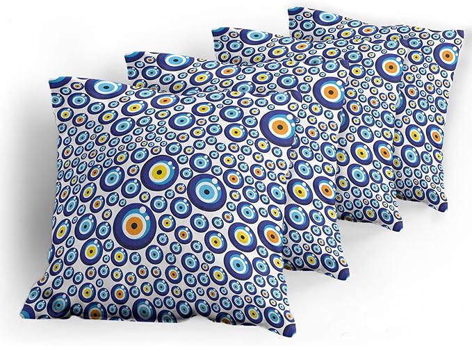 Ambesonne Evil Eye Throw Pillow Cushion Case Pack of 4, Traditional Turkish Luck Sign Symbol Pattern Vivid Bead Graphic Art, Modern Accent Double-Sided Digital Printing, 24", Orange Yellow