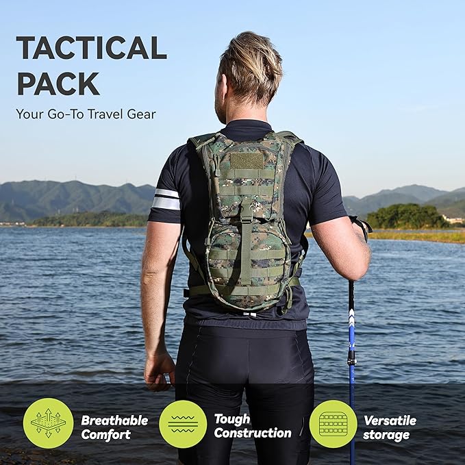MARCHWAY Tactical Molle Hydration Pack Backpack with 3L TPU Water Bladder, Military Daypack for Cycling, Hiking, Running, Climbing, Hunting, Biking
