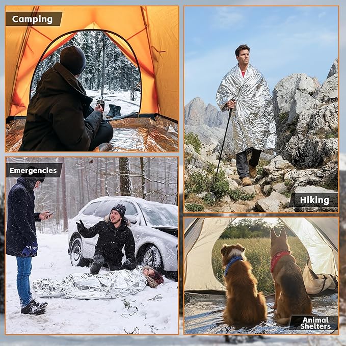 24 Pack Emergency Blankets - Mylar Thermal Space Blankets for Survival and Protection - Ideal for Camping, Outdoors, Hiking, Rescue, Marathons