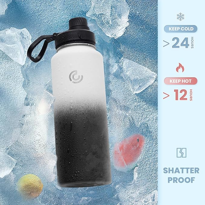 Sports Water Bottle 40oz, Insulated Water Bottle with Handle,Stainless Steel,Simple Modern,Suitable for Travel, School, Boy, Girl(Day & Night)