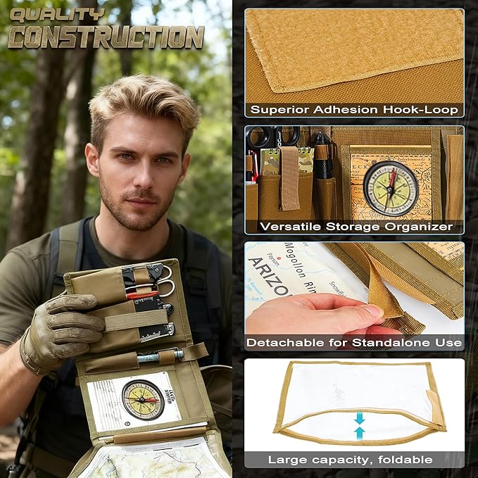GORELAX Tactical Map Case - Military-Grade Army Gear for Land Navigation Kit, Waterproof TPU with Rapid-Access Window & MOLLE, US Flag Patch Included