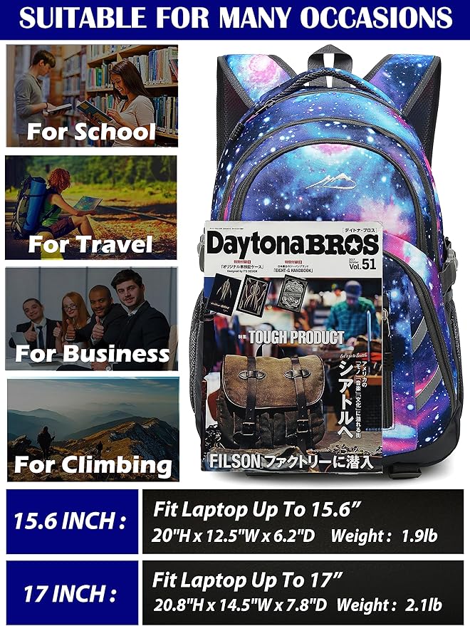 ProEtrade Extra Large Backpack Bookbag for College Laptop Travel, Fit Laptop Up to 17 inch with USB Charging Port Multi Compartment Anti theft, Gift for Women Men (Light Galaxy)