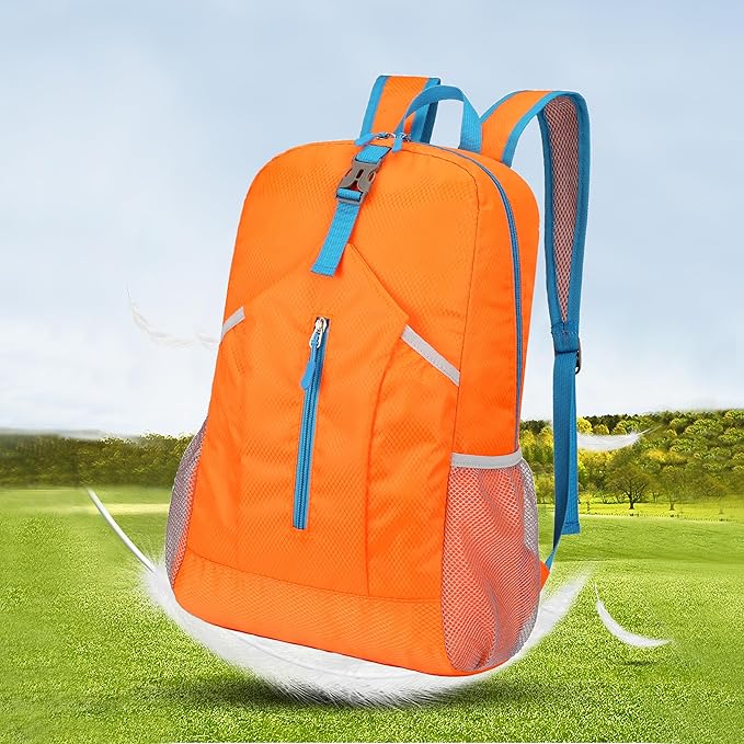 levayhill 25L Foldable Hiking Backpack Lightweight Packable Basic-Daypack Collapsible Bag Water-Resistant Travel Men Women Camping Cycling Outdoor (Orange)
