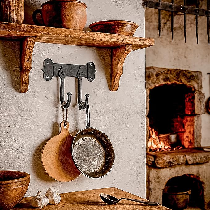Mystic Colonial Rustic Cast Iron Wall Hanger – Heavy Duty Retro Utility Hooks, Multi-Purpose Wall Mount Hanger for Hanging Coats, Bags, Towels, Robes, Hats & More, Black