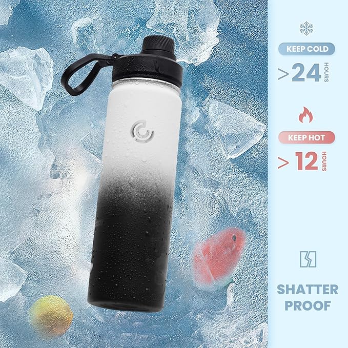 Sports Water Bottle 22oz, Insulated Water Bottle with Handle,Stainless Steel,Simple Modern,Suitable for Travel, School, Boy, Girl(Day & Night)