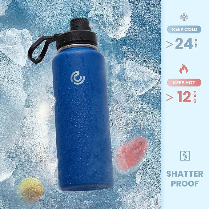 Sports Water Bottle 40oz, Insulated Water Bottle with Handle,Stainless Steel,Simple Modern,Suitable for Travel, School, Boy, Girl(Cobalt)