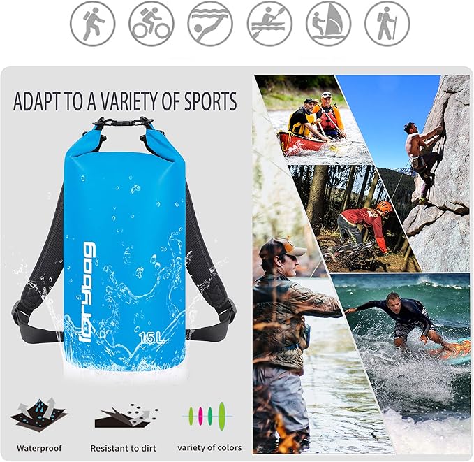 IDRYBAG Dry Bag for Kayaking Waterproof 2L/5L/10L/15L/20L, Small Dry Sack Waterproof Bag for Boating