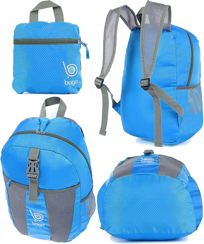 Bago Lightweight Small Hiking Backpack for Women and Men - 25L Travel Day Pack - Foldable Hiking Daypack Ultralight for Camping Outdoor Sports - Day Bag Packable Backpack for Travel (Blue)