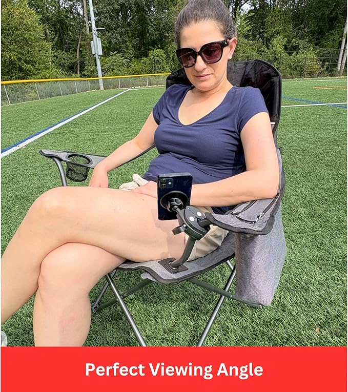 Maxby Camping Chair Phone Holder, MagSafe Compatible Magnetic Phone Mount Clamp for Chair Armrest Tubes, 360° Viewing, Folding & Beach Chairs, Sidelines