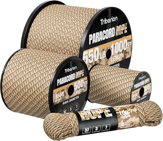 Paracord Rope 550 lb - 100ft 5/32" Parachute Cord 4MM 7-Strand para Cord - Heavy Duty Spool String for Survival,Camping Gear, Survival Bracelet, Clothesline - Desert Camo