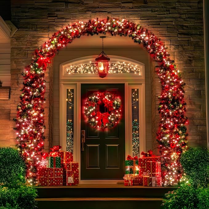 OZS 2PK 240LED Solar String Lights Outdoor Waterproof | Solar Christmas Tree Lights with 8 Lighting Modes Solar Light Outdoor for Xmas Party Garden Tree Christmas Decorations (Red&Cool White)