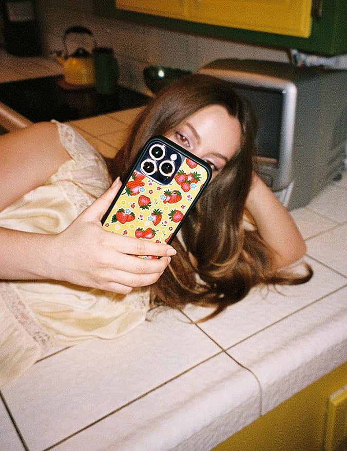 Wildflower Cases - Compatible with iPhone 13 Pro | Red, Strawberry, Yellow, Trendy, Fruit - Protective Black Bumper, 6.5ft Drop Test Certified, Women Owned Small Business | Sweet Berries