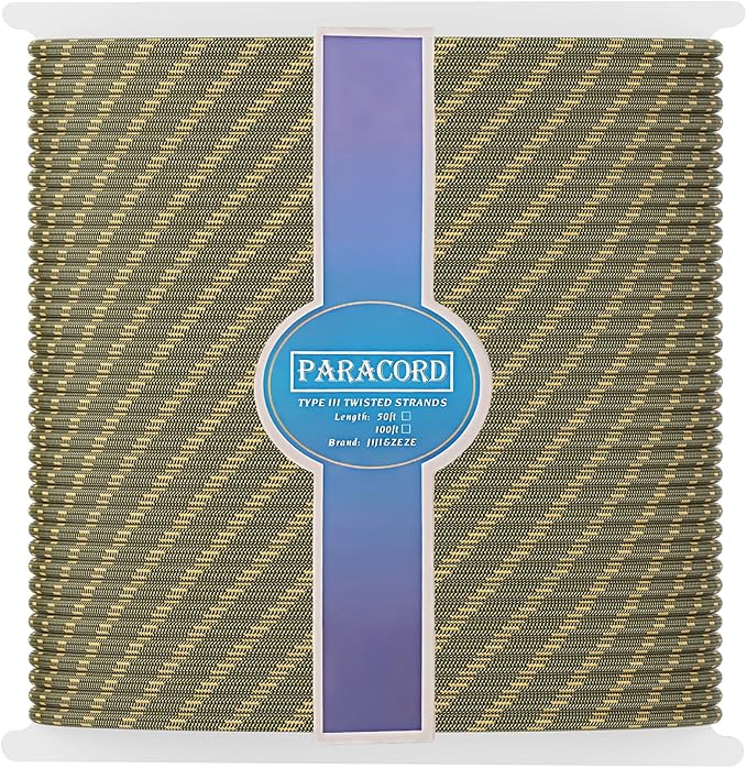 Paracord 850lb | Parachute Cord 12 Strand Genuine Type III Nylon Rope Tent Rope Mil Spec 100% Nylon (Camouflage Army Green, 100ft)