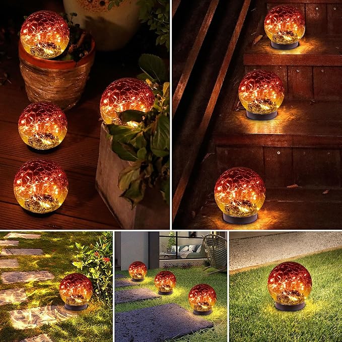 MLKNK Solar Globe Lights Outdoor Waterproof-Solar Balls-Solar Garden Lights-Orbs for Outside 4 Pack Cracked Glass Ball for Lawn Patio Yard Backyard Decorations