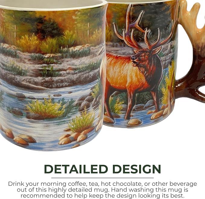 Rivers Edge Products 3D Ceramic Coffee Mug with Handle, 15 Ounces, Espresso Cups and Coffee Cups Ceramic, Perfect for Coffee, Expresso, Latte, or Tea