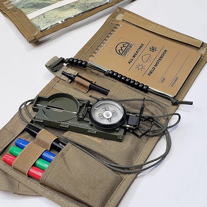 Compass Navigation Kit - Advanced Package - Includes Lensatic Military Style Compass, Multifunction Case, Ranger Beads, Protractor, and Markers - Everthing Needed to Get Started