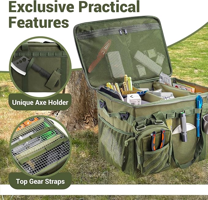 FUNANASUN 40L Tactical Camping Storage Bag with Customizable Compartments & MOLLE System for Camping, Hiking, and Vehicle Organization