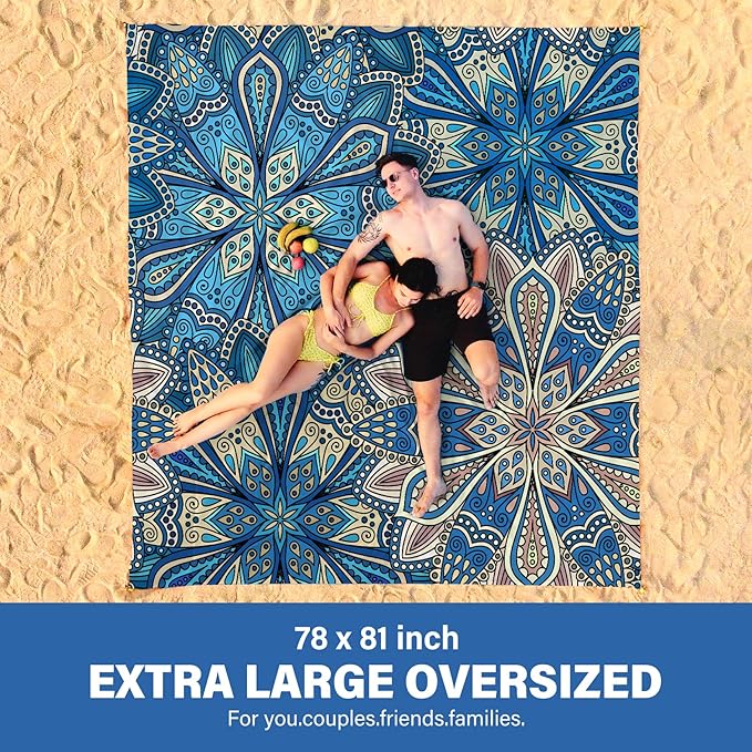 Famstar Beach Blanket Oversized Extra Large 78" X 81",Waterproof Sandproof Beach Blanket 1-7 Adults Lightweight Durable for Travel Camping Hiking Picnic