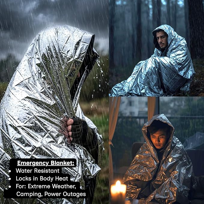 Emergency Kit - Winter Storm & Ice Storm Survival Kit, Power Outage Preparedness with 15 Essential Items, COB Light, Rain Poncho, Blanket, Emergency Water & First Aid