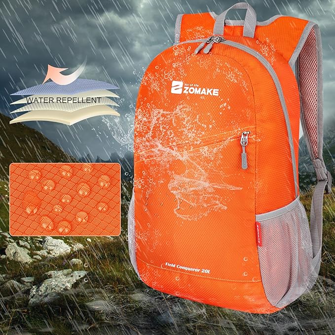 ZOMAKE Lightweight Packable Backpack,Foldable Backpacks Small Daypack for Hiking Water Resistant Day Bag for Travel(Orange)