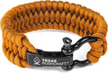 Texas Bushcraft Firecraft Cord Survival Bracelet – Paracord Bracelet with Bow Shackle for Camping and Emergency – 3 Extra Strands Include Wax Thread, Tinder, and Fishing Line