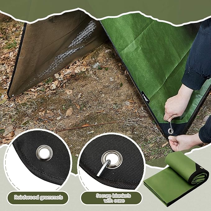 Kingdder 1 Pcs Heavy Duty Emergency Blankets for Survival Camping Blanket Insulated Tarp 8.5 ft x 12 ft Outdoor Waterproof Thermal Reflective Tarp Tent Insulation for Camp Hiking Picnic