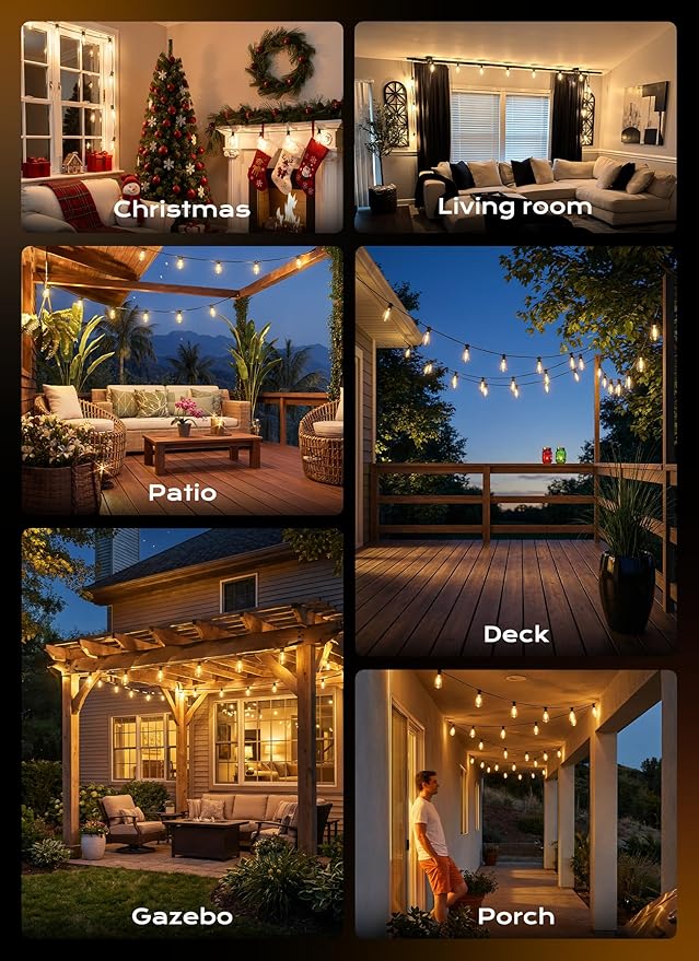 Minetom 100FT Outdoor-String-Lights with Remote, 31+2 Shatterproof ST38 LED Bulbs, Waterproof Patio Lights with 3 Modes, Dimmable & Connectable 2700K Hanging Lights for Backyard Porch Deck Balcony