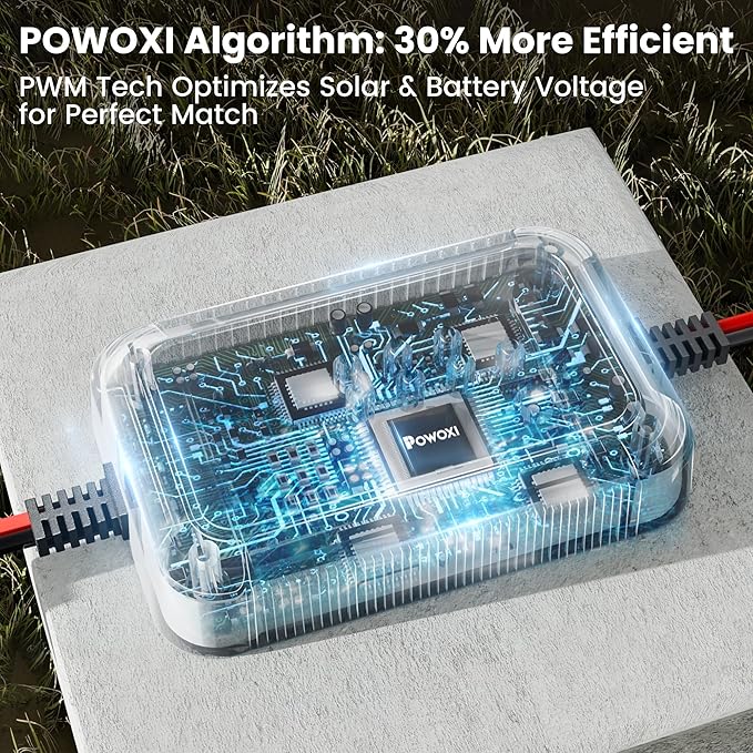 POWOXI-Upgraded-20W-Solar-Battery-Charger-Maintainer, External Smart 3-Stages PWM Charge Controller, 12V Solar Panel Trickle Charging Kit for Car, Marine, Motorcycle, RV, etc