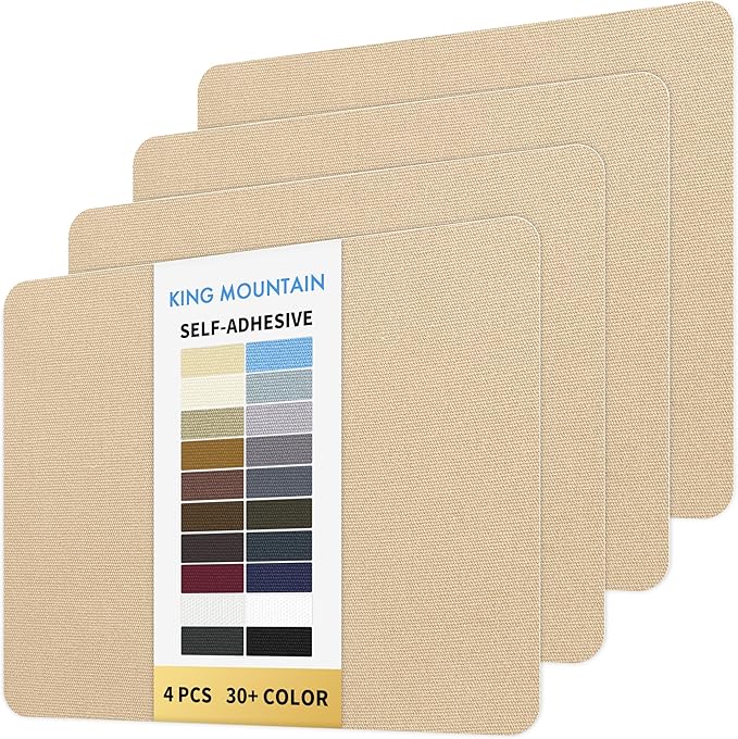 KING MOUNTAIN Canvas Repair Patch 9 x11 Inch 4 Pcs Self-Adhesive Waterproof Fabric Patch for Sofas, Tents, Furniture,Tote Bags, Car Seats (Khaki)