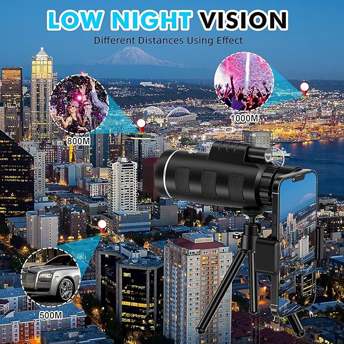 Monocular Telescope 40x60 with Smartphone Adapter, Telescope for Adults High Powered, Monocular for Adults, Compact Low Light Vision for Wildlife, Hunting, Camping, Travel &Outdoor Adventures