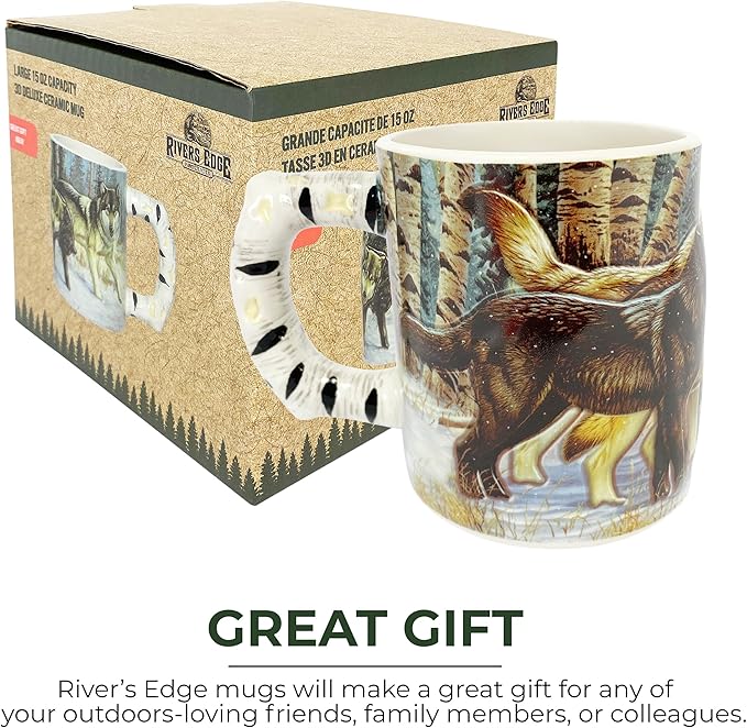 Rivers Edge Products 3D Ceramic Coffee Mug with Handle, 15 Ounces, Espresso Cups and Coffee Cups Ceramic, Perfect for Coffee, Expresso, Latte, or Tea