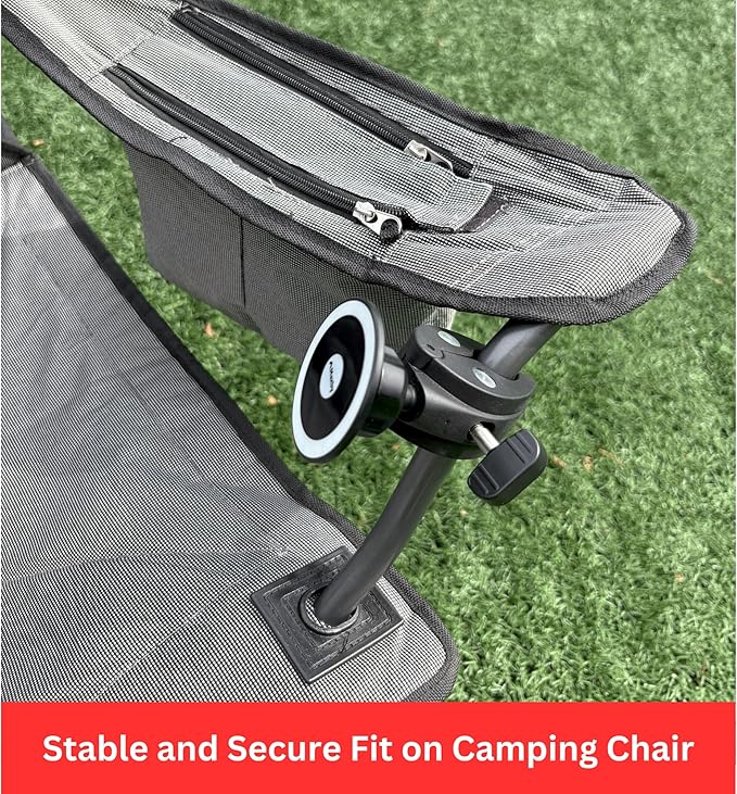 Maxby Camping Chair Phone Holder, MagSafe Compatible Magnetic Phone Mount Clamp for Chair Armrest Tubes, 360° Viewing, Folding & Beach Chairs, Sidelines