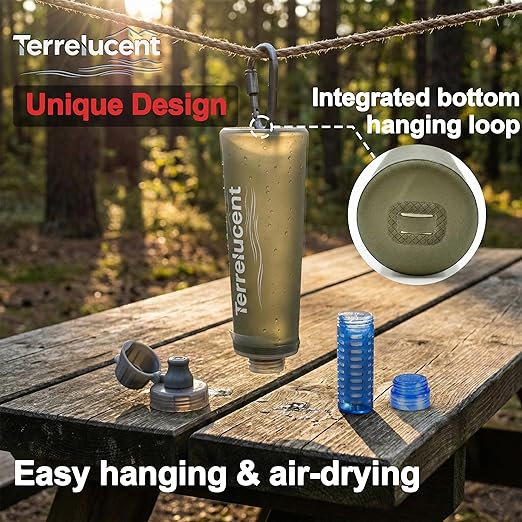 750ML Collapsible Water Bottle with Filter, Squeeze Filtered Water Bottle, BPA-Free, Dual Filtration, Ultralight Water Filter System for Hiking, Camping, Backpacking (Gray, 25.4 OZ)