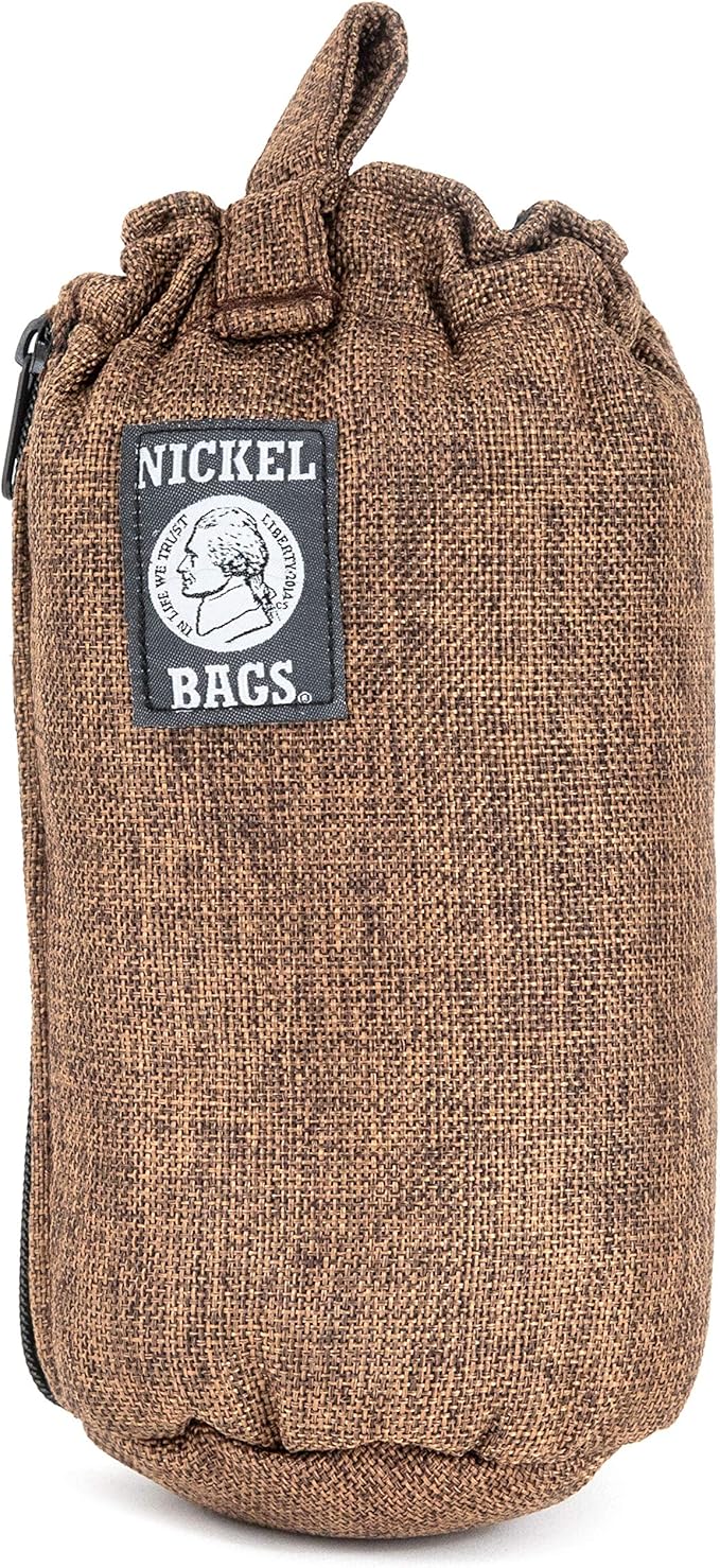 Nickel Bags Padded Drawstring Duffle Tube, Hemp Protective Sling Bag with Soft Velour Interior, Breakable-Safe Storage for Glass & Gear, Durable Zipper & Strap (8 Inch, Brown)