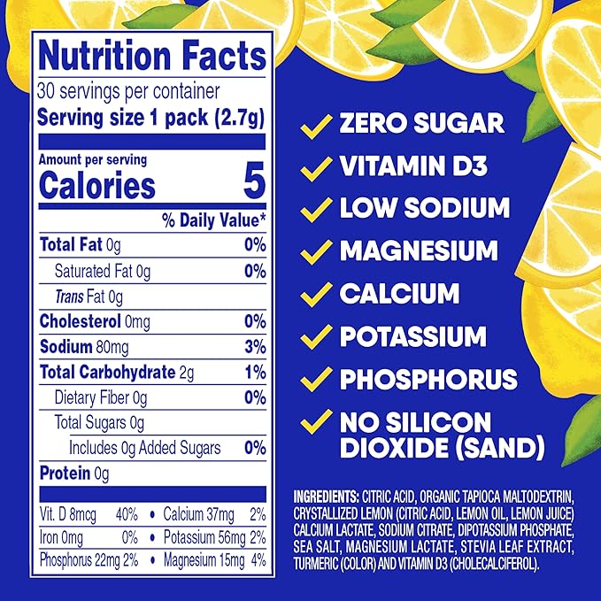 GoHydrate Low Sodium Electrolytes Powder Packets Sugar Free - Instant Hydration Daily Drink Mix - Zero Sugar Water Flavor Packet Singles with Vitamin D - (Lemonade, 30 Packs)