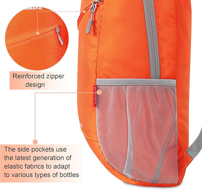 ZOMAKE Lightweight Packable Backpack,Foldable Backpacks Small Daypack for Hiking Water Resistant Day Bag for Travel(Orange)