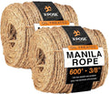 Manila Rope - 3/8 Inch 600' - 3 Strand Cordage Twisted Braided Rope - Thick Natural Fiber for Marine, Decorative for Crafts, Porch Column, Outdoor Pole Wrap, Tree Swing 2 Pack