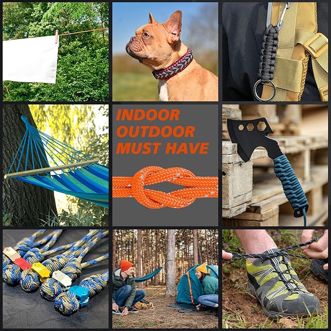 Reflective Paracord Rope 850Ib, 50/100/200/500/1000ft 4MM 11 Strand Strong Heavy-Duty Parachute Spool Cord, para Cord Lanyard for Clothsline, Hammock, Camping, Hiking, Survival, Orange 100FT