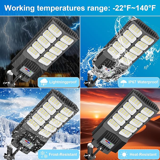 Solar Street Lights Outdoor Waterproof Dusk to Down with Motion Sensor, 6500W Outdoor Solar Flood Light for Parking Lot, LED Security Street Lights Solar Powered for Yard Garden & Walkway