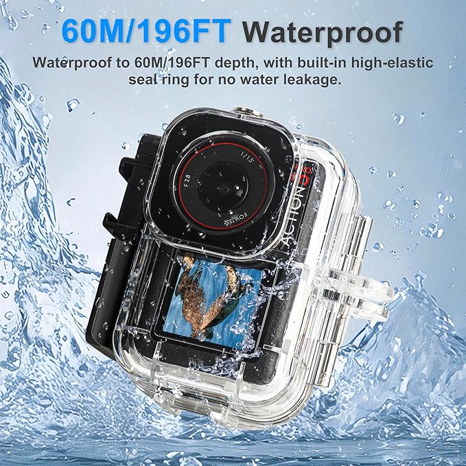 FitStill 196FT/60M Waterproof Case Compatible for DJI Osmo Action 5 Pro Action 4 Action 3,Underwater Diving Protective Cover Cage Shell Accessories Invisible Dive Housing for Action 5 Pro/4/3 Camera