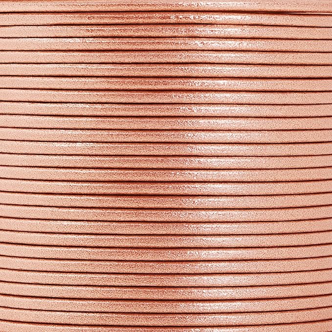 Mandala Crafts Round Genuine Rose Gold Leather Cord for Jewelry Making – 1mm Cowhide Leather Rope String Lace for Kumihimo – 20 Yards Cowhide Craft Cording Spool